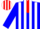 Blue, white stripes, red yoke, red and white stripes on blue sleeves