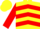 Yellow, red chevrons, red bands on sleeves