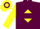 Maroon, maroon 's' on yellow diamond, maroon hoop on yellow sleeves