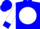 Blue, blue 'm' on white ball on back, blue 'kt' & cuffs on white sleeves