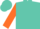 Turquoise, orange 'j', orange sleeves, turquoise cap