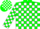 Green, white blocks on front, brown unicorn emblem & 'lund' on back
