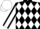 Black, white diamonds, white sleeves, black seams, white cap