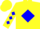 Yellow, blue diamond frame, blue diamonds on sleeves, yellow cap