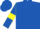 Royal blue, yellow rising sun, white belt,  yellow armlets on sleeves