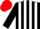 Black, red and white stripes, red cap