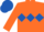 Fluorescent orange, royal blue diamond belt, royal blue band on sleeves, fluorescent cap