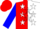 Red and white halves, red and white star, white stars on blue sleeves, red cap