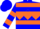 Blue, orange diamond belt, orange hoops, orange diamond band and bars on sleeves