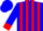 Blue, red stripes, black trimmed gold shield, red cuffs