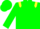 Green, yellow circled 'l', yellow epaulets, green sleeves, green cap
