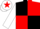 Black and red quartered, white sleeves, white cap, red star