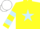 Yellow, light blue star, hooped sleeves, white cap