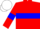 Red body, blue hoop, red arms, blue armlets, white cap