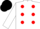 White, red dots, black cap