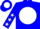 Blue, blue emblem on white ball, red and white stars on sleeves