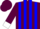Maroon ,white and blue panels, 'h' over crusifix 'm' under crusifix on back, white cuffs