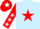 Light blue, red star, red sleeves, light blue stars, red cap, white star
