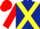 Dark blue, yellow cross belts, red sleeves and cap