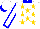 White, gold stars, white sleeves, blue seams, collar and cuffs, white cap, blue peak