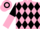 Shocking pink, black band of diamonds, black and shocking pink halved sleeves, hooped cap