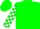 Green, gold 'tw', green cuffs on green and white checked sleeves, green cap