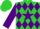 Lime, lime 'mb' on purple star, purple diamonds and cuffs on sleeves, lime cap