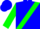 Blue, blue 'm' on neon green sash, neon green cuffs on sleeves, blue cap