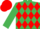 Emerald green & red diamonds, emerald green sleeves, red cap