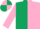 Dark Green and Pink (halved), Pink sleeves, quartered cap