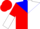 Red and white vertical halves, white '9*' on blue yoke, red and white halved sleeves