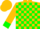 Gold, 'envy us iii racing stables' on green, green blocks and cuffs on gold sleeves