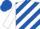 Royal blue and white, diagonal stripes, royal blue and white sleeves, royal blue cap
