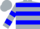 Silver, blue hoops, blue bars on sleeves, silver cap