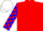 Red body, white arms, blue checked, white cap, blue checked