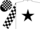 White, black star, checked sleeves and cap