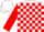 White, red blocks, red sleeves, white cap