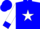 Blue, red 'fj' on white star, red and blue opposing cuffs on white sleeves, blue cap