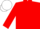 Navy, red and white belt, red and white band on sleeves, navy cap