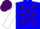 Blue, maroon d/b, maroon stars on white slvs