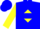 Blue, black and yellow 'm' diamond emblem, blue hoop on yellow sleeves, blue cap