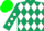 Dark green, white diamonds, white diamonds on sleeves, green cap