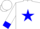 White, blue 't/e' in star, blue cuffs