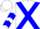 White, prussian blue cross sashes, blue chevrons on sleeves, blue and white cap, gold 'r'