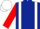 Dark blue, white braces, red sleeves, white cap