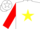 White, black hoops on yellow broken star, black bars on red slvs