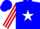 Blue, red 'whf' on white star, red and white striped sleeves, blue cap