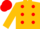 Gold, red dots, red cap