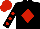 Black, red diamond, red dots on sleeves, red cap
