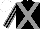 Black, grey cross sashes, striped sleeves, white cap